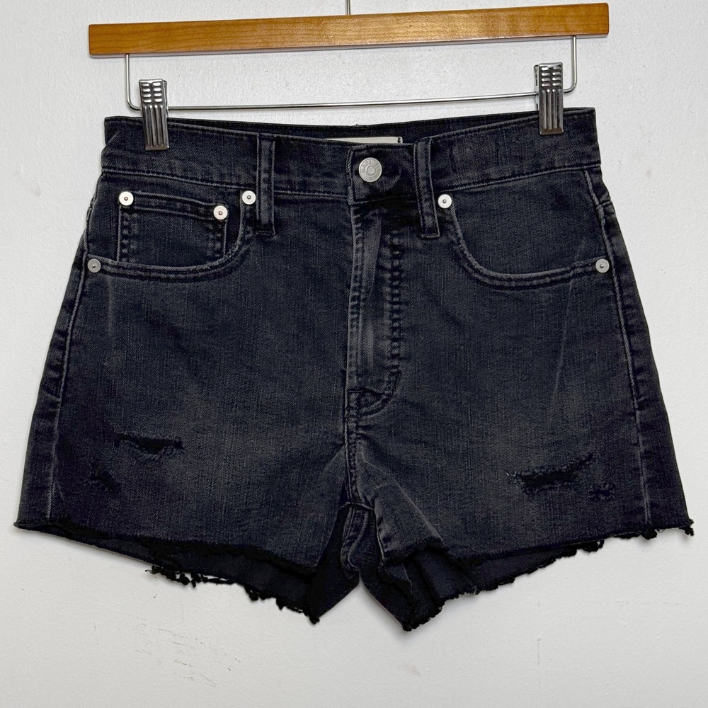 Madewell Perfect Jean Short Women 25 Black High Rise Distressed Raw Hem Denim - Picture 1 of 7